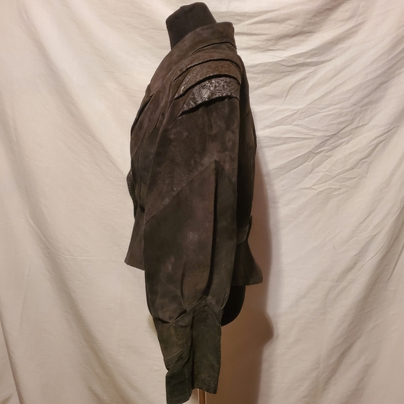 Vntg 80's Wilson Women's Black Crop Bolero Biker Seude Leather Jacket L - Picture 2 of 8